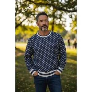 Vintage Jantzen Sweater Men Large Blue Grandpa Cosby 90s Y2K Spotted